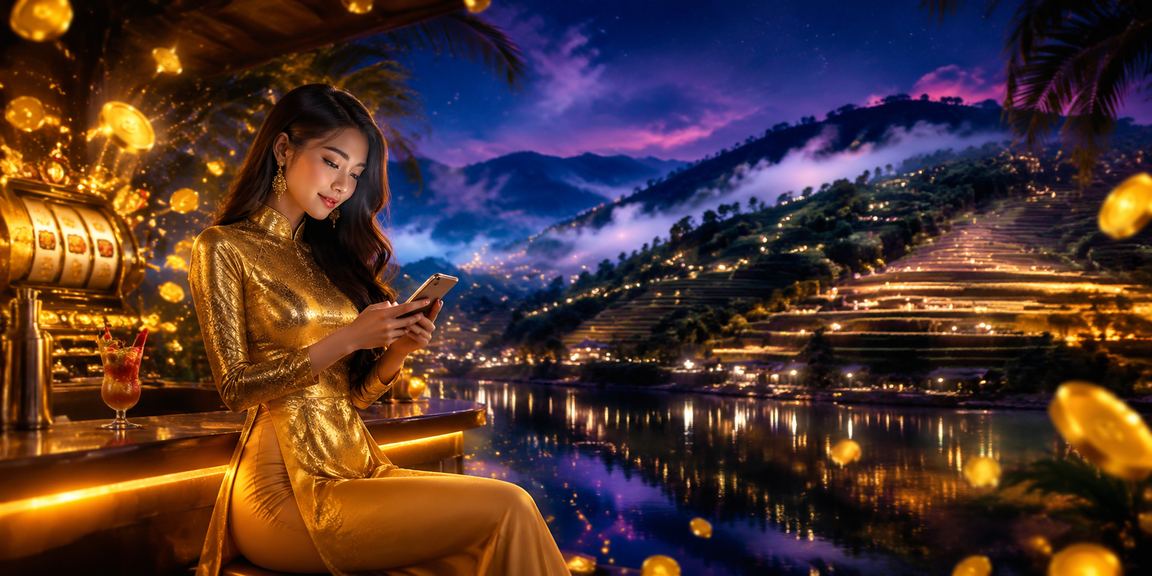 Người chơi slots tại Sapa trong trang phục áo dài truyền thống trải nghiệm game trên điện thoại